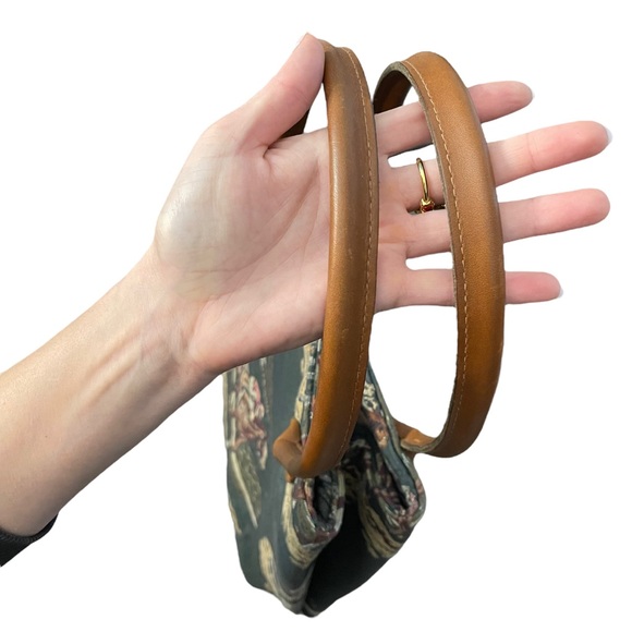 Vintage 90s HDG Green Horse Derby Tapestry Tote Shoulder Bag - Picture 7 of 9